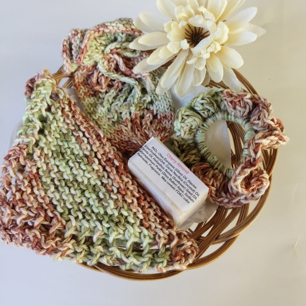 Hand Crafted Spa Gift Set Soap Saver Facecloth Scrunchy Bath Essential Essential - Picture 11 of 13